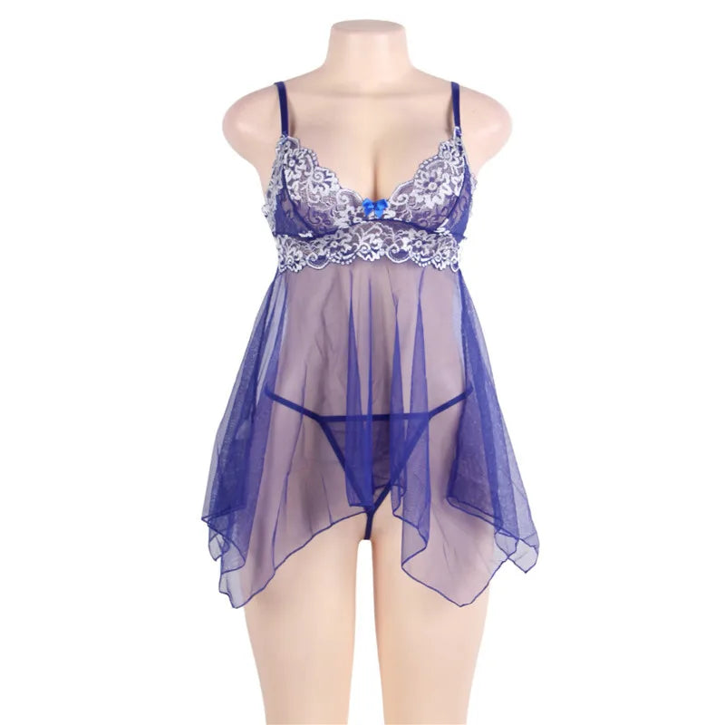 Plus Size Sheer Blue Babydoll