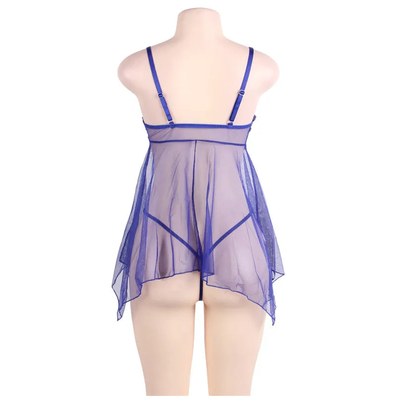 Plus Size Sheer Blue Babydoll