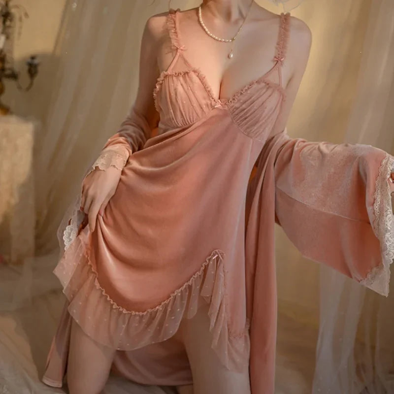 Soft V-Neck Mini Robe Set