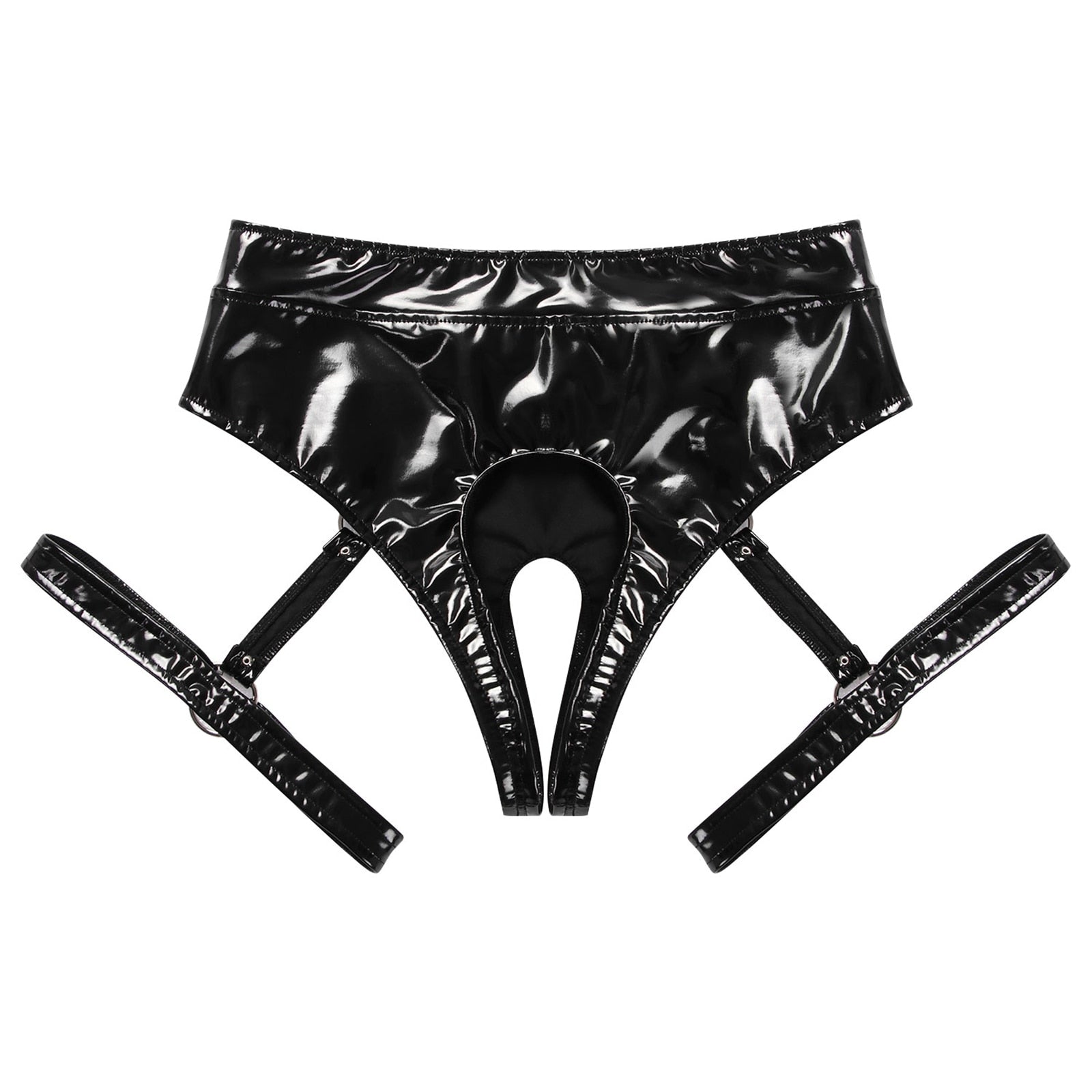 Crotchless Garter Panties - Black