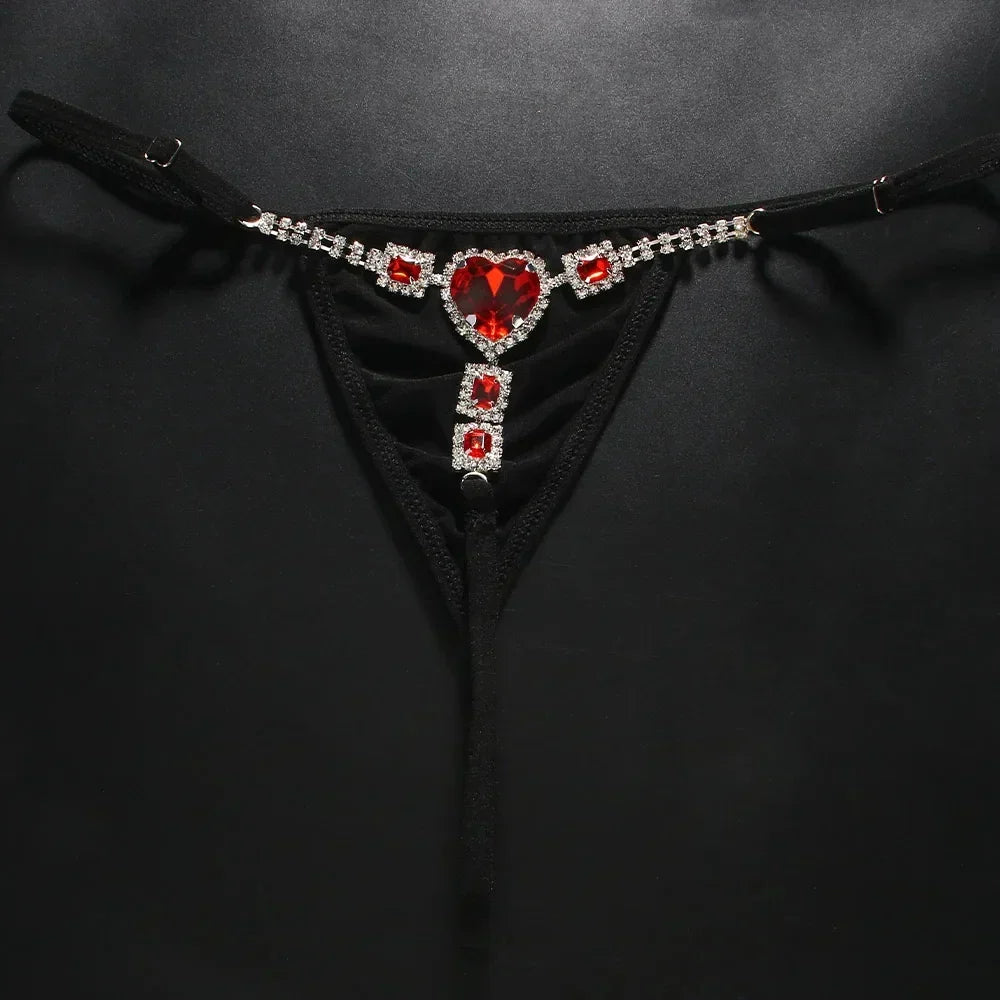 Red Crystal Heart Thong