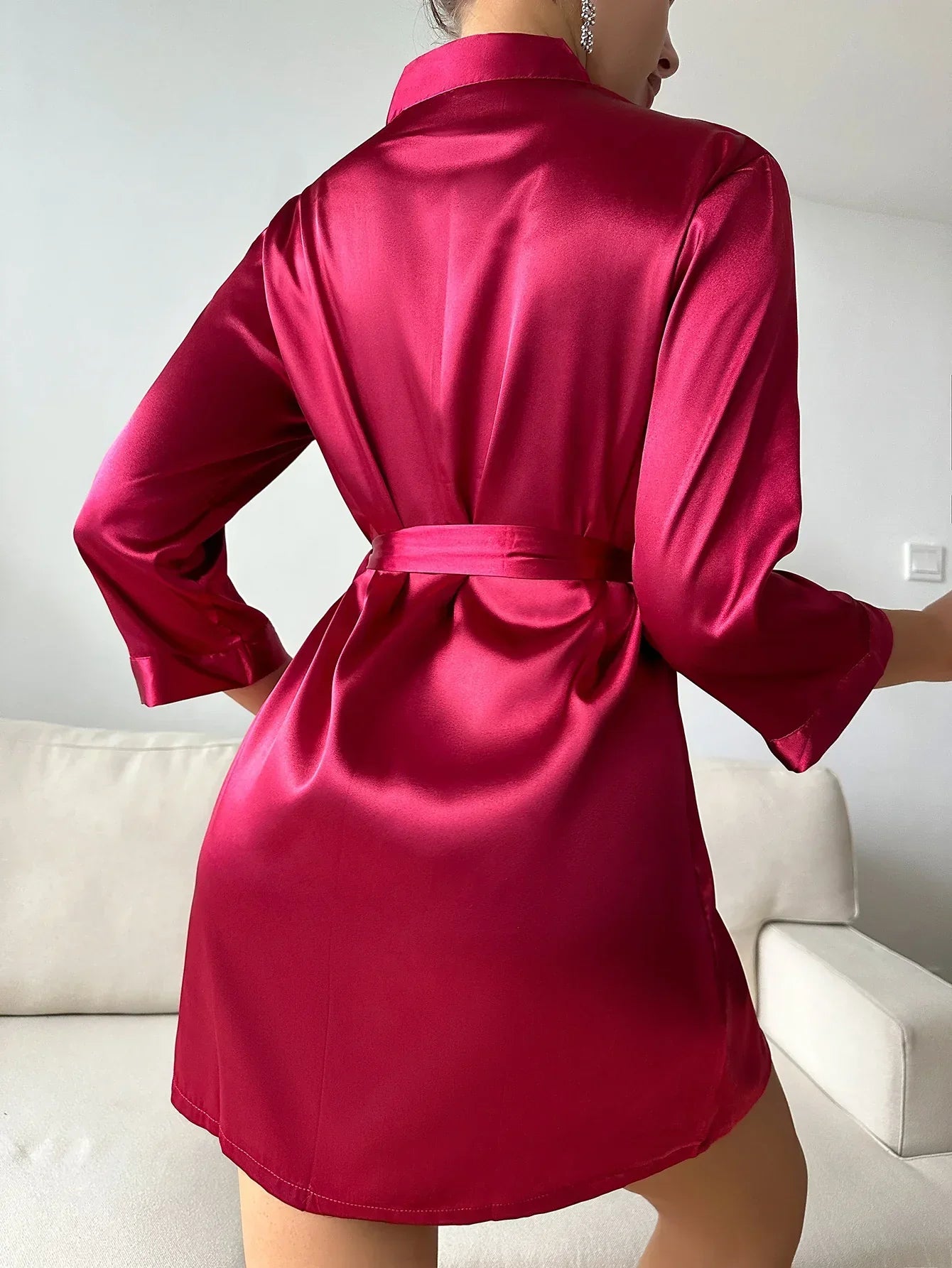 Sleek Satin Long Sleeve Robe