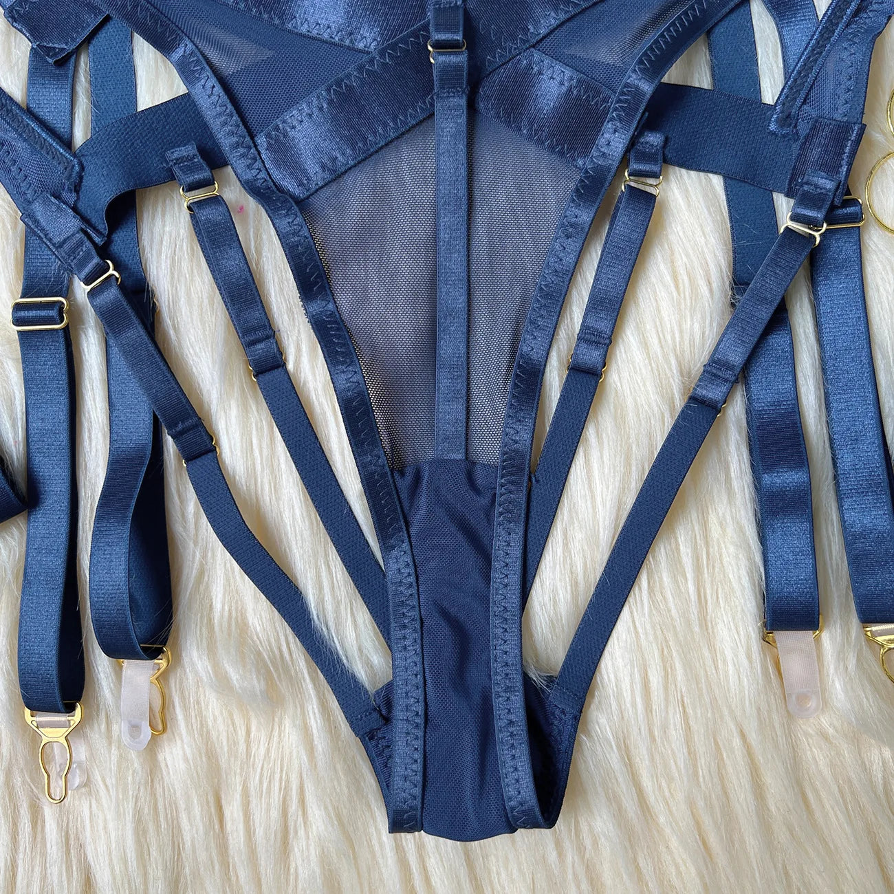 Sexy Lingerie For Fine Women Navy Blue Sex Suit See Through Crotchless Panties Erotic Intimate Hot Push Up Underwear