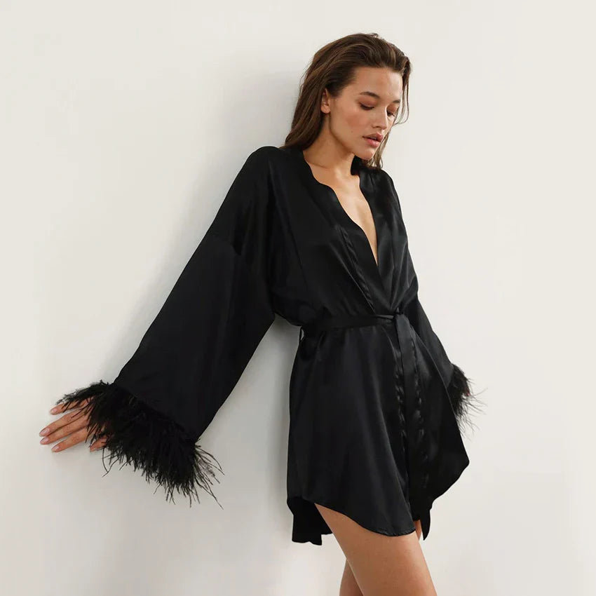 Feather Satin Sleep Robe