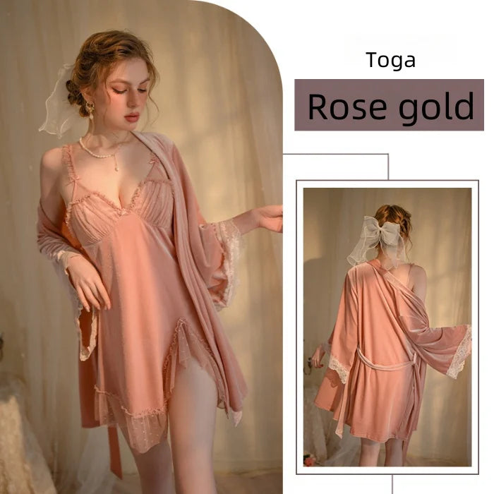 Soft V-Neck Mini Robe Set