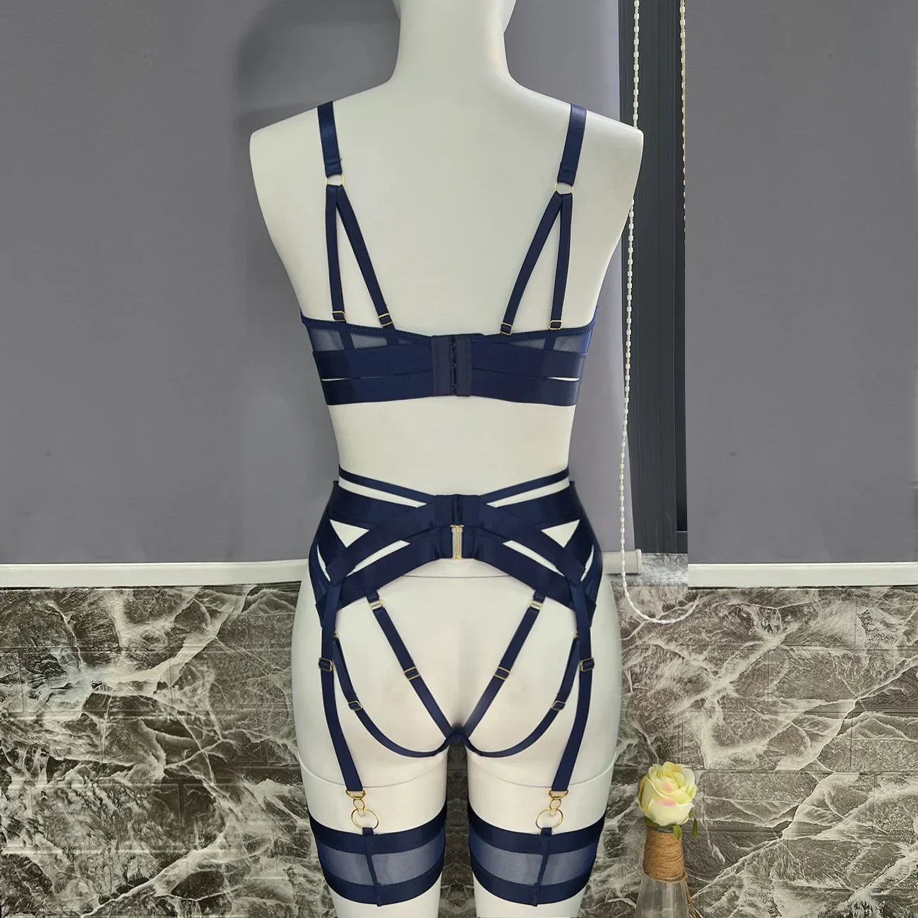 Sexy Lingerie For Fine Women Navy Blue Sex Suit See Through Crotchless Panties Erotic Intimate Hot Push Up Underwear