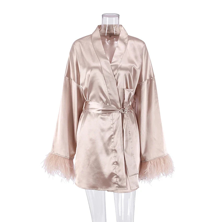 Feather Satin Sleep Robe